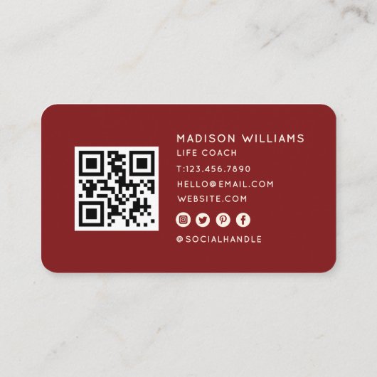 Modern Minimal Life Coach QR Code | Cherry Red 名刺 (裏面)