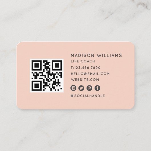 Modern Minimal Life Coach QR Code | Dusty Pink 名刺 (裏面)