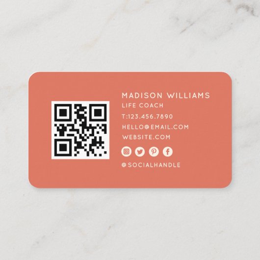Modern Minimal Life Coach QR Code | Terracotta 名刺 (裏面)