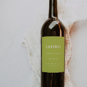 Modern Minimal Lime Green "Cheers!" Wedding ワインラベル