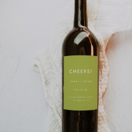 Modern Minimal Lime Green "Cheers!" Wedding ワインラベル
