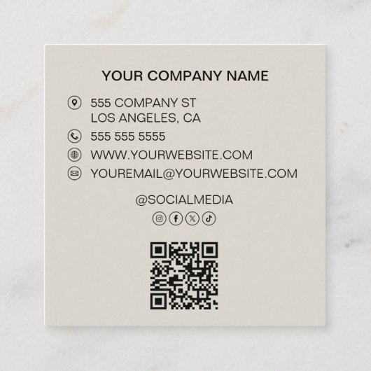 Modern Minimal Logo QR Social Media スクエア名刺 (裏面)