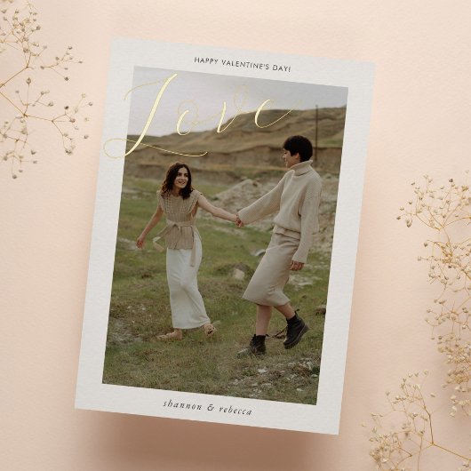 Modern Minimal Love Script Photo Valentine's 箔シーズンカード