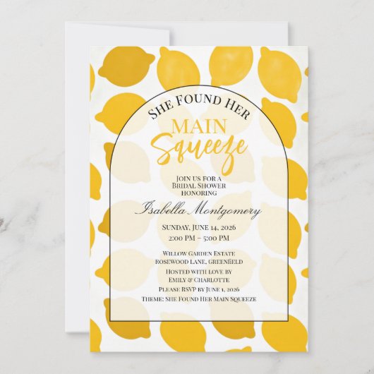 Modern Minimal Main Squeeze Bridal Shower 招待状 (正面)