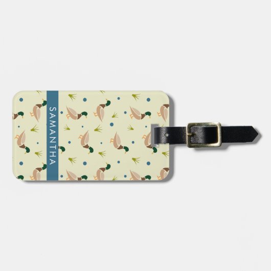 Modern Minimal Mallard Duck Pattern ラゲッジタグ (正面横)