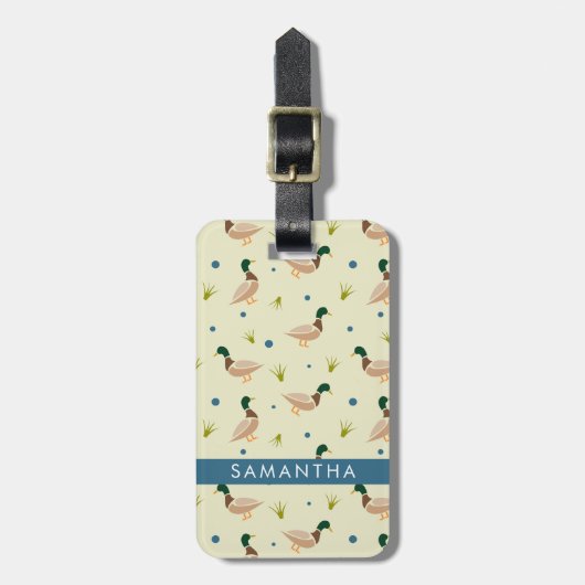 Modern Minimal Mallard Duck Pattern ラゲッジタグ (正面縦)