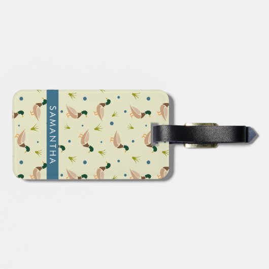 Modern Minimal Mallard Duck Pattern ラゲッジタグ (裏面横)