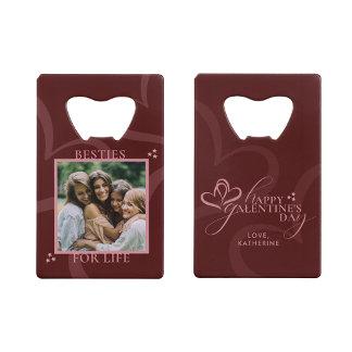 Modern Minimal Maroon Chic Typography Galentine's クレジットカード栓抜き