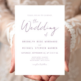 Modern Minimal Mauve Script Wedding Invite 招待状