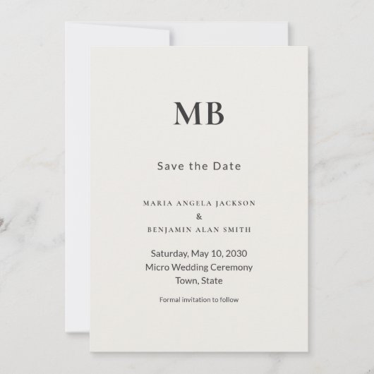 Modern Minimal Micro Wedding Save the Date (正面)
