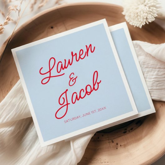 Modern Minimal Minimalist Blue and Red Wedding スタンダードランチョンナプキン