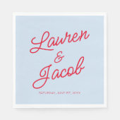 Modern Minimal Minimalist Blue and Red Wedding スタンダードランチョンナプキン (正面)