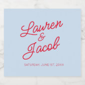 Modern Minimal Minimalist Blue and Red Wedding ビールラベル (シングルラベル)