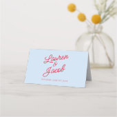 Modern Minimal Minimalist Blue and Red Wedding プレイスカード (裏面)