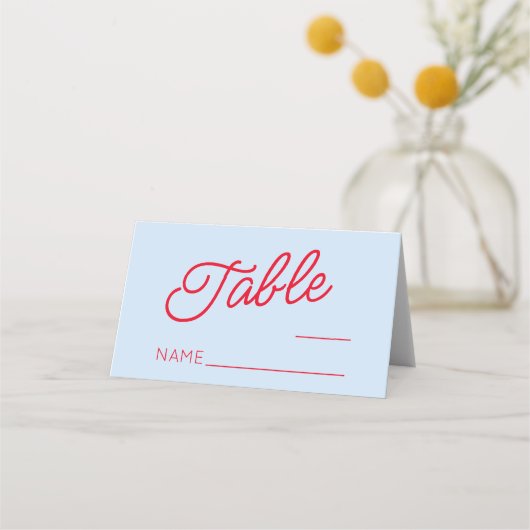 Modern Minimal Minimalist Blue and Red Wedding プレイスカード (正面)