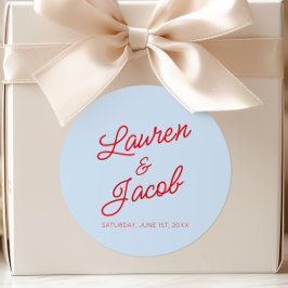 Modern Minimal Minimalist Blue and Red Wedding ラウンドシール