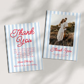 Modern Minimal Minimalist Blue Stripes Red Wedding サンキューカード