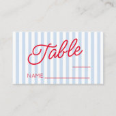 Modern Minimal Minimalist Blue Stripes Red Wedding プレイスカード (正面)