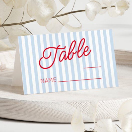 Modern Minimal Minimalist Blue Stripes Red Wedding プレイスカード