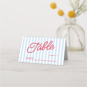 Modern Minimal Minimalist Blue Stripes Red Wedding プレイスカード (正面)