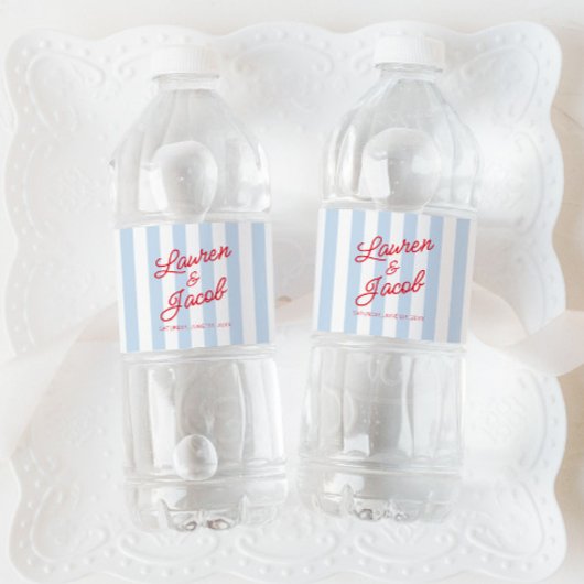 Modern Minimal Minimalist Blue Stripes Red Wedding ペットボトルラベル