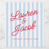 Modern Minimal Minimalist Blue Stripes Red Wedding ワインラベル (シングルラベル)