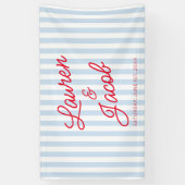 Modern Minimal Minimalist Blue Stripes Red Wedding 横断幕 (縦)