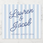 Modern Minimal Minimalist Blue Stripes Wedding スパークリングワインラベル (シングルラベル)