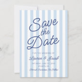 Modern Minimal Minimalist Blue Stripes Wedding セーブザデート (正面)