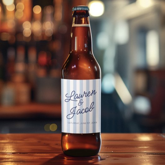 Modern Minimal Minimalist Blue Stripes Wedding ビールラベル