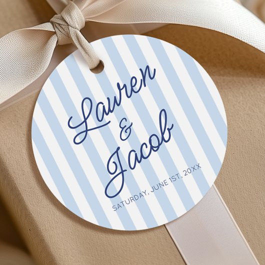 Modern Minimal Minimalist Blue Stripes Wedding フェイバータグ