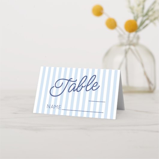 Modern Minimal Minimalist Blue Stripes Wedding プレイスカード (正面)