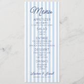 Modern Minimal Minimalist Blue Stripes Wedding メニュー (正面)