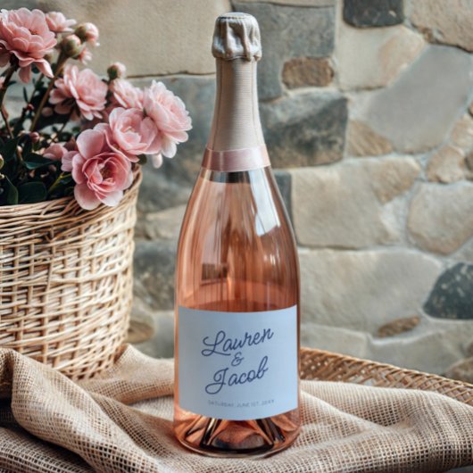 Modern Minimal Minimalist Blue Wedding スパークリングワインラベル