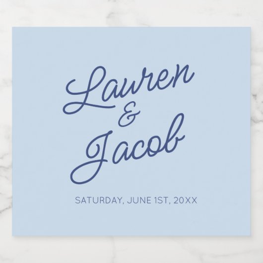 Modern Minimal Minimalist Blue Wedding ビールラベル (シングルラベル)