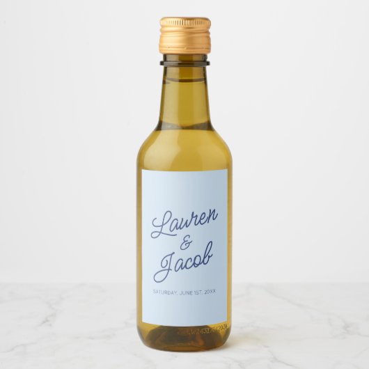 Modern Minimal Minimalist Blue Wedding Mini ワインラベル (正面)