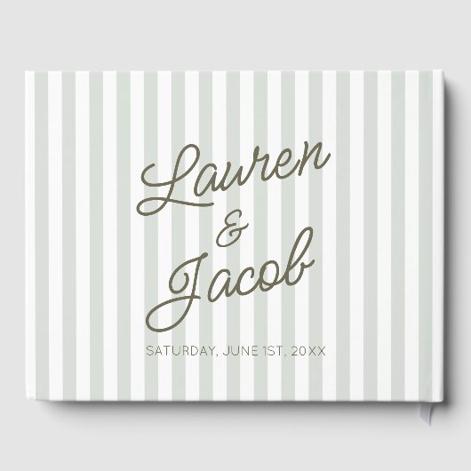 Modern Minimal Minimalist Green Stripes Wedding ゲストブック (裏面)