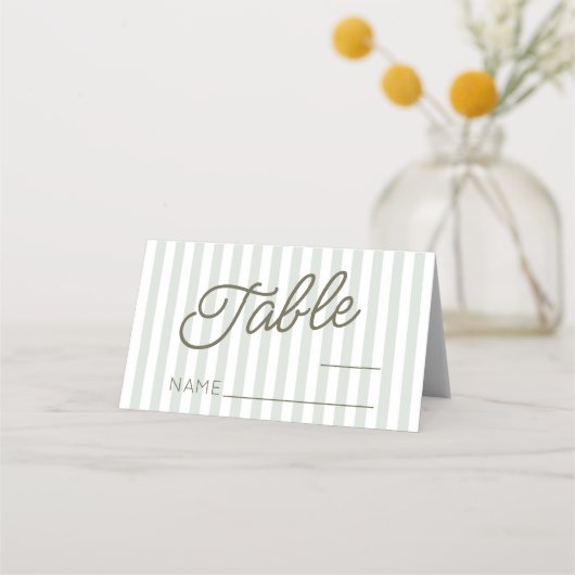 Modern Minimal Minimalist Green Stripes Wedding プレイスカード (正面)