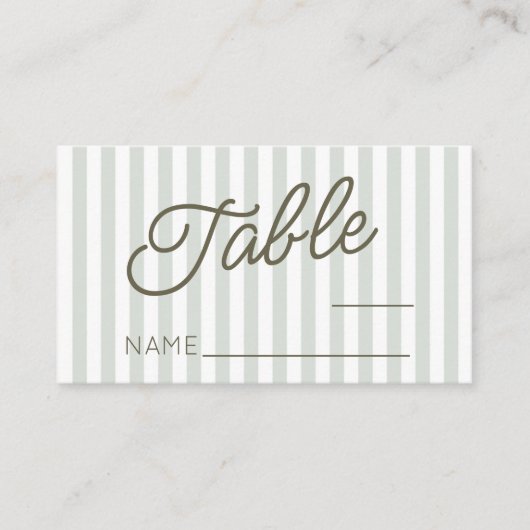 Modern Minimal Minimalist Green Stripes Wedding プレイスカード (正面)