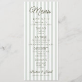 Modern Minimal Minimalist Green Stripes Wedding メニュー (正面)
