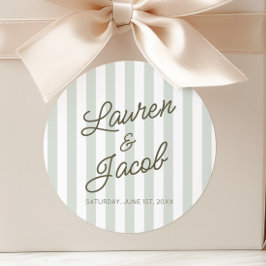 Modern Minimal Minimalist Green Stripes Wedding ラウンドシール