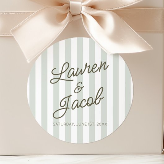 Modern Minimal Minimalist Green Stripes Wedding ラウンドシール