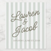 Modern Minimal Minimalist Green Stripes Wedding ワインラベル (シングルラベル)