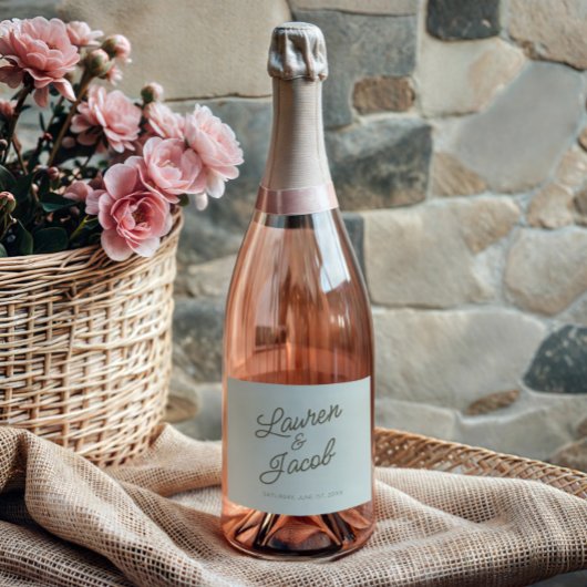 Modern Minimal Minimalist Green Wedding スパークリングワインラベル