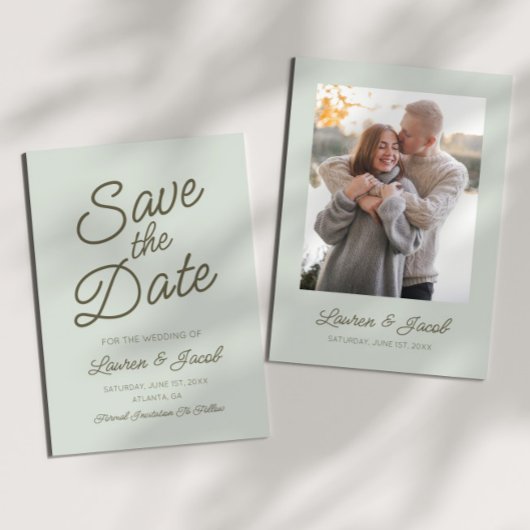 Modern Minimal Minimalist Green Wedding セーブザデート