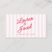 Modern Minimal Minimalist Pink Stripes Red Wedding プレイスカード (裏面)