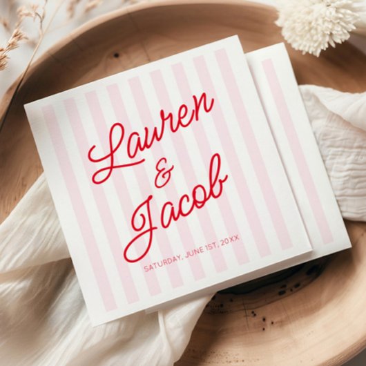 Modern Minimal Minimalist Red Pink Stripes Wedding スタンダードランチョンナプキン