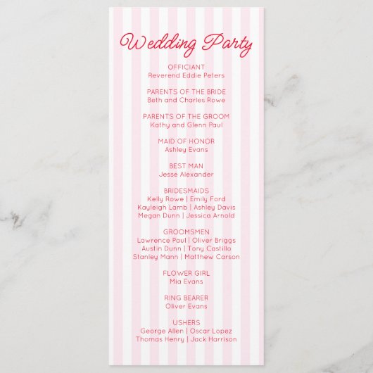 Modern Minimal Minimalist Red Pink Stripes Wedding プログラム (裏面)