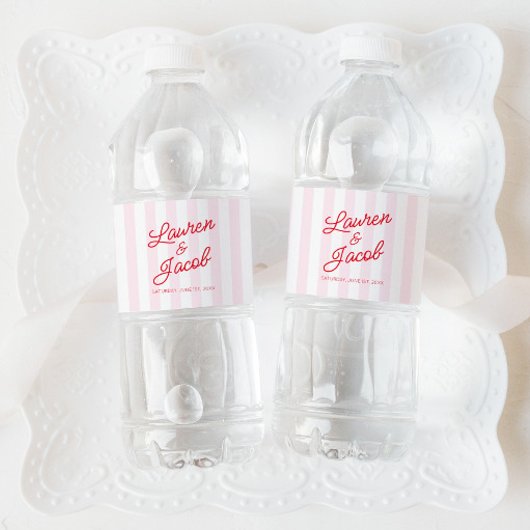 Modern Minimal Minimalist Red Pink Stripes Wedding ペットボトルラベル