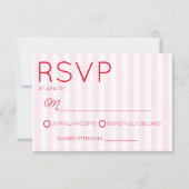 Modern Minimal Minimalist Red Pink Stripes Wedding 出欠カード (正面)